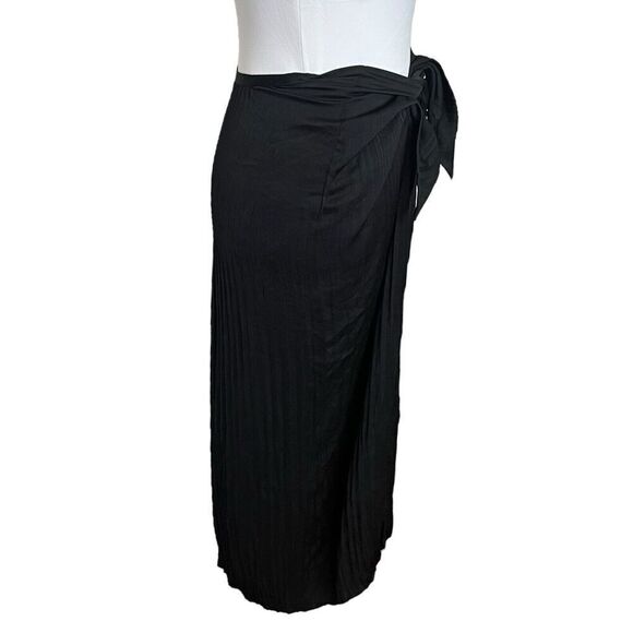 Vince Pleated Midi Skirt Women’s Size XS Black Tie Front Gathered Waist Flowy - Picture 4 of 11